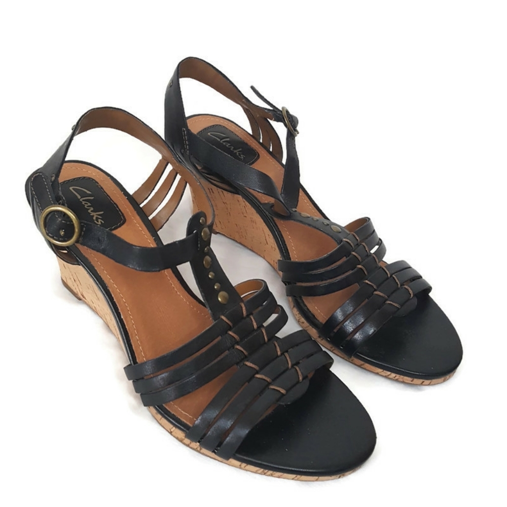 Clarks Leather Wedge Sandals Size 7.5